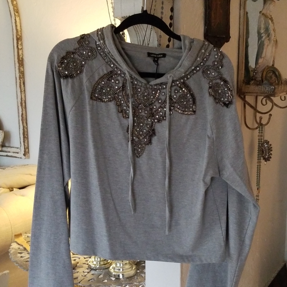 NWT Anthropology Love Sam beaded hoodie